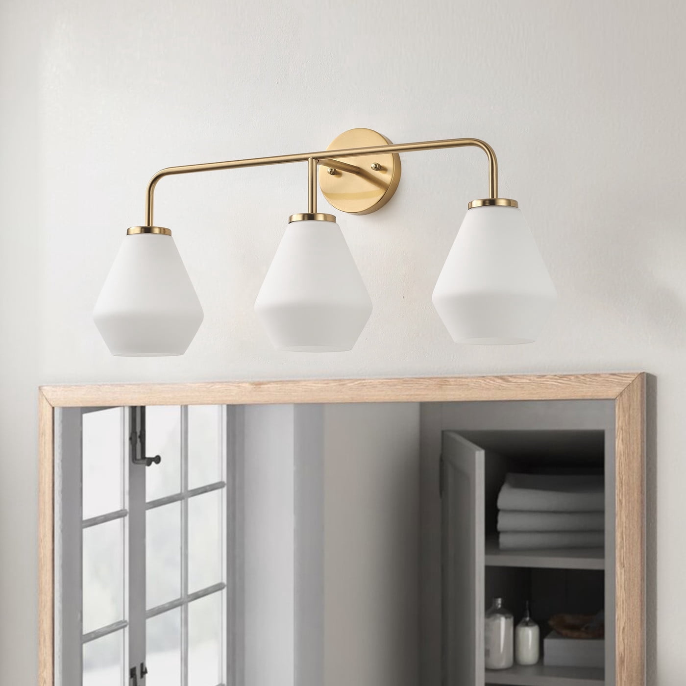 Modern Gold Bathroom Light Fixture 3-Light Milky White Glass Vanity Lighting Industrial Wall Sconce Over Mirror