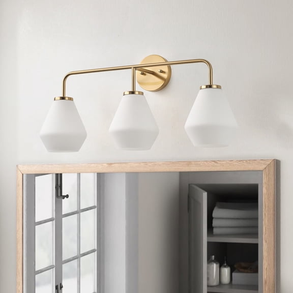 Modern Gold Bathroom Light Fixture 3-Light Milky White Glass Vanity Lighting Industrial Wall Sconce Over Mirror