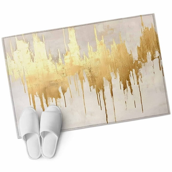 Modern Gold Bathroom Mat 2x3 FT, Non Slip Small Kitchen Mat, Abstract Minimalist Grunge Art Color Block Washable Soft Backed Front Door Throw Rug Indoor Outdoor Doormat for Entryway Sink