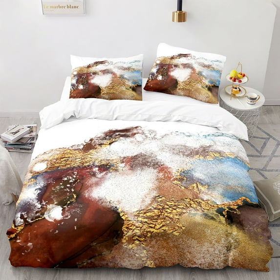 Modern Gold Blue Marble Duvet Cover Women Kid Gift Glitter Abstract Marble Luxurious Ink and Wash Art Theme Bedroom rations