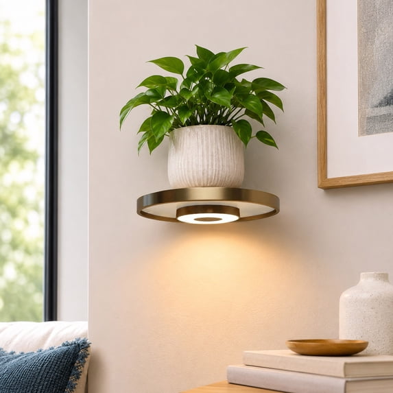 Modern Gold Circular LED Wall Lamp, Floating Design Wall Mount Light for Living Room Entryway