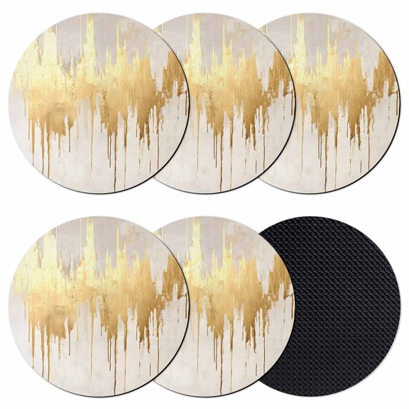 Modern Gold Coasters Set of 6, Soft Absorbent Coasters for Drinks, Abstract Minimalist Grunge Art Color Block Non-Slip Cup Coaster Mat with Rubber Bottom for Home Kitchen Coffee Bar Table Decor 4"