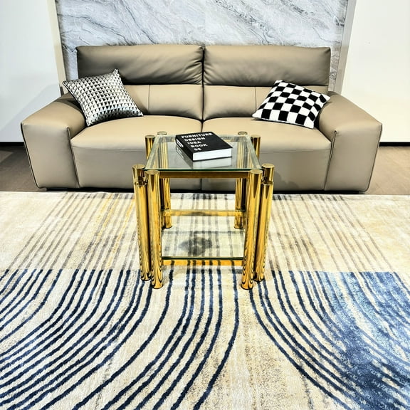 Modern Gold Coffee Table, 20 Inch Square Stainless Steel With Double-layer Tempered Glass, Storage 20" End Steel, Gold, For Home