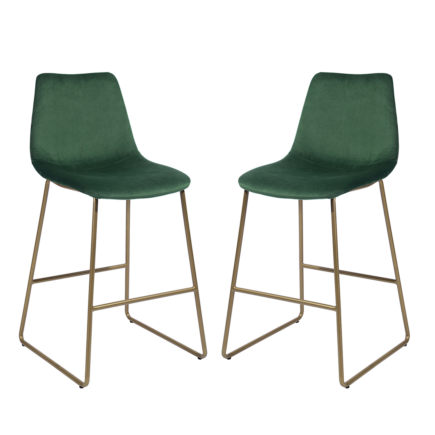 Modern Gold Counter Height Bar Stools Set of 2, 26.4 Inch Velvet