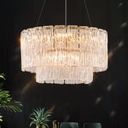 Modern Gold Crystal Chandeliers, 20  7-Light Crystal Glass Ceiling Pendant Light Fixtures Luxury Round Chandelier 2 Tiers Hanging Lighting for Dining Room Foyer Living Room Bedroom