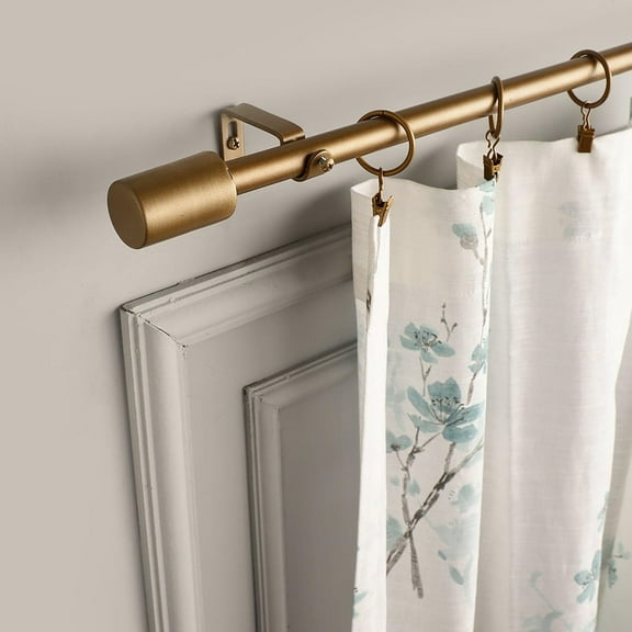 Modern Gold Curtain Rod with Cylindrical Finials Adjustable 28-48 Inch Matte Brass Finish, Heavy Duty & Rust-Resistant (Holds up to 25kg/55lbs)