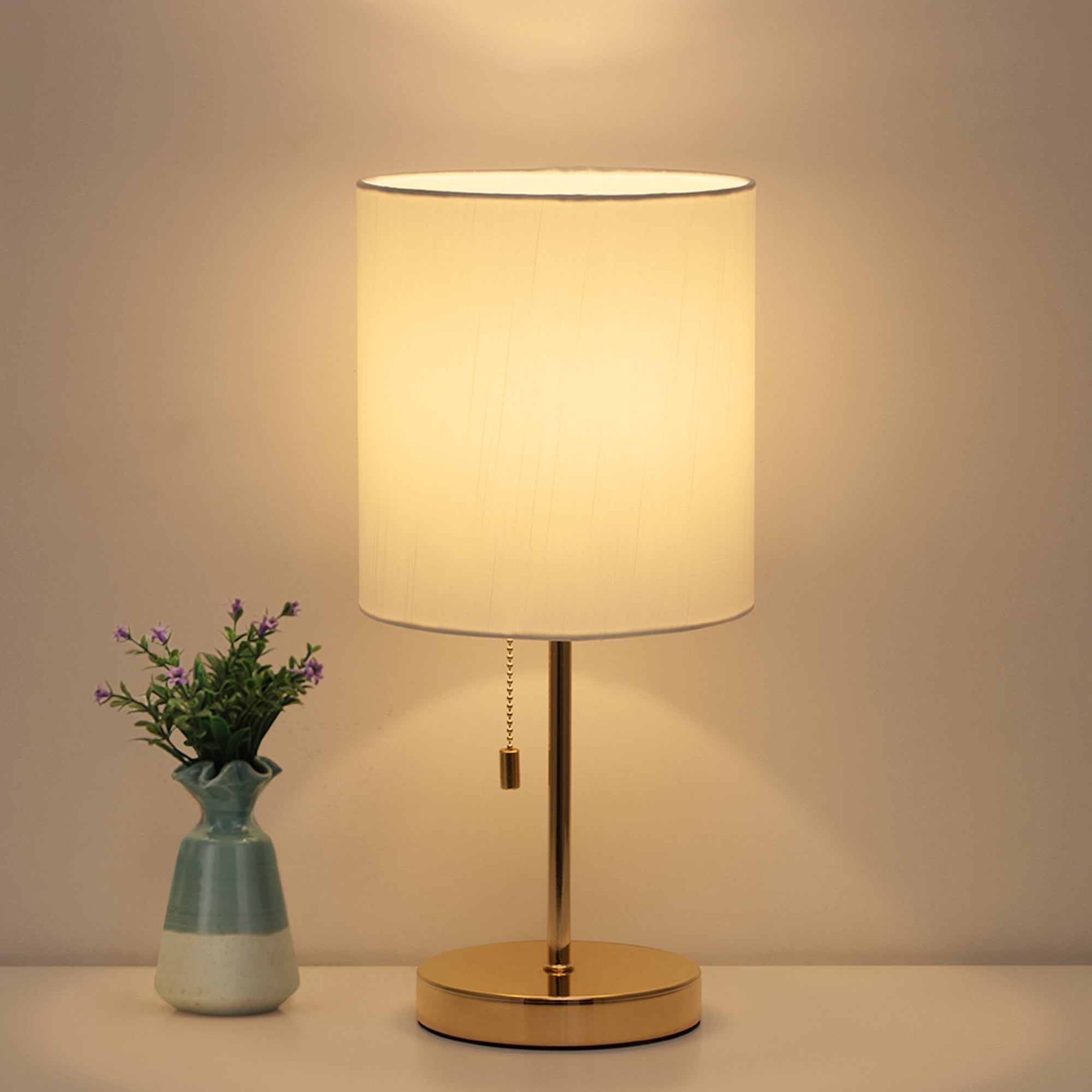Modern Gold Desk Lamp with Metal Base and White Fabric Lamp Shade