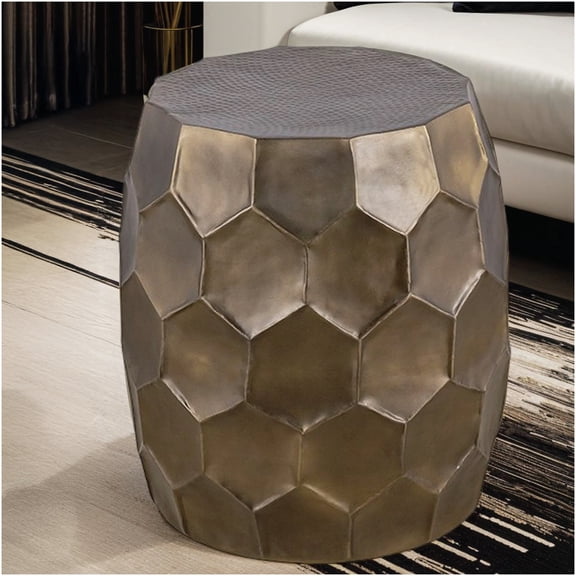 Modern Gold End Table with Diamond-Patterned Base, Aluminum Side Table for Living Room, Bedroom or Lounge