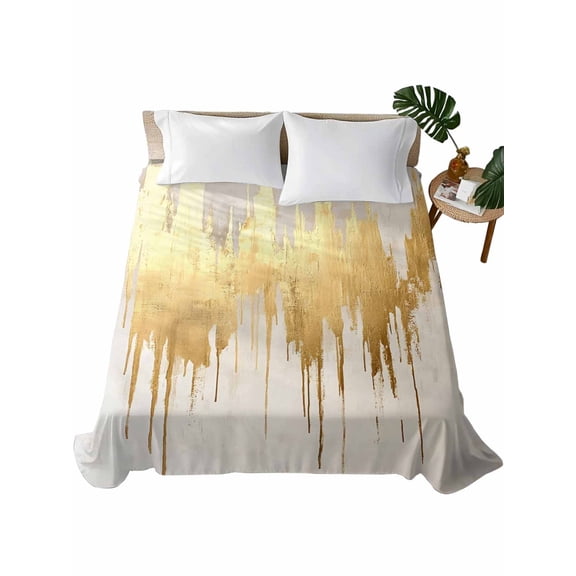 Modern Gold Flat Sheets Only King Size, Soft Breathable Bed Top Sheets for Mattress, Abstract Minimalist Grunge Art Color Block Luxury Bedding Flat Sheets for Home Hotel Bedroom Bed Protection