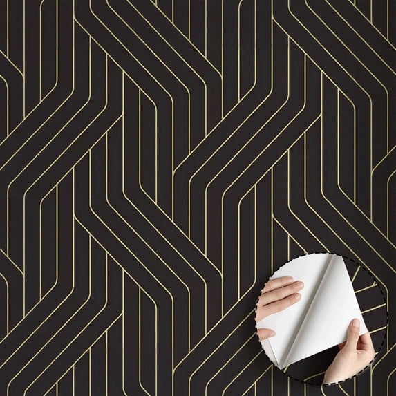 Modern Gold Geometric Lines Wallpaper, Minimalist Aesthetic Art, Self adhesive and removable, waterproof, Wall Decoration for Living Room, Bedroom, Kitchen Cabinet, Drawer, 17.7 * 118 in
