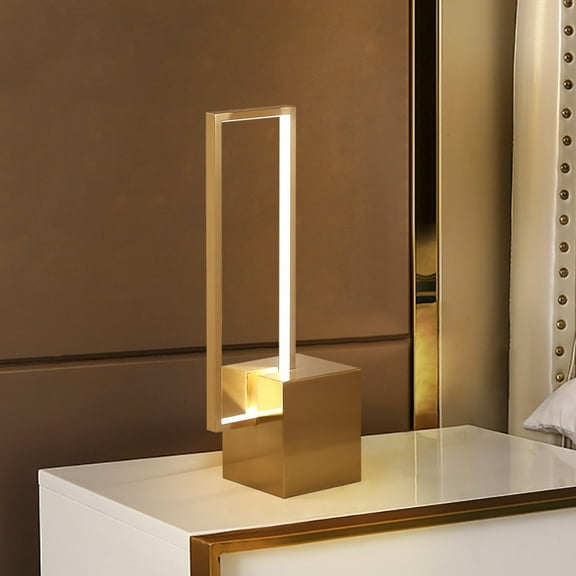 Modern Gold Geometric Table Lamp – Square Base Desk Light Decor