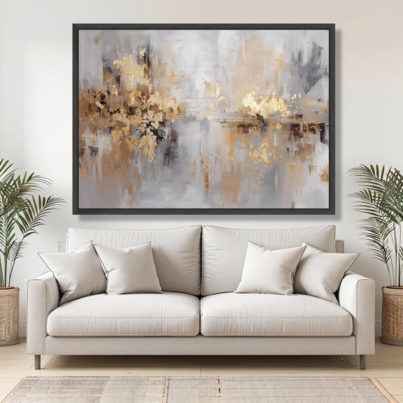 Modern Gold Gray Abstract Art Art Metallic Accent Wall Decor Contemporary Neutral Tones