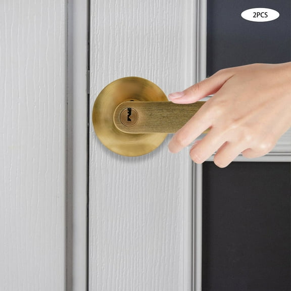 Modern Gold Heavy Duty Door Levers with Keys, 2 Pieces Privacy Door Locks, 2PCS Door Handles Three-Lever Handle Lock