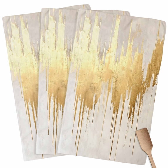Modern Gold Kitchen Towel Dish Cloths Set of 3, Microfiber Soft Kitchen Hand Towels, Abstract Minimalist Grunge Art Color Block Absorbent Quick Drying Dishcloths 18 x 28 Inches