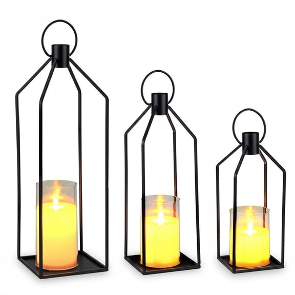 Modern Gold LED Candle Lanterns Set of 3, Flickering Flameless Candles with Timer and Remote, Indoor Outdoor Decorative Centerpiece for Porch Table Fireplace Farmhouse Decor