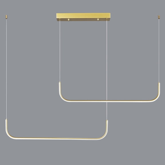 Modern Gold LED Pendant Lights Linear Ceiling Lights 6000K Dimmable Pendant Lighting for Office Kitchen Island Dining Room(2-Light)