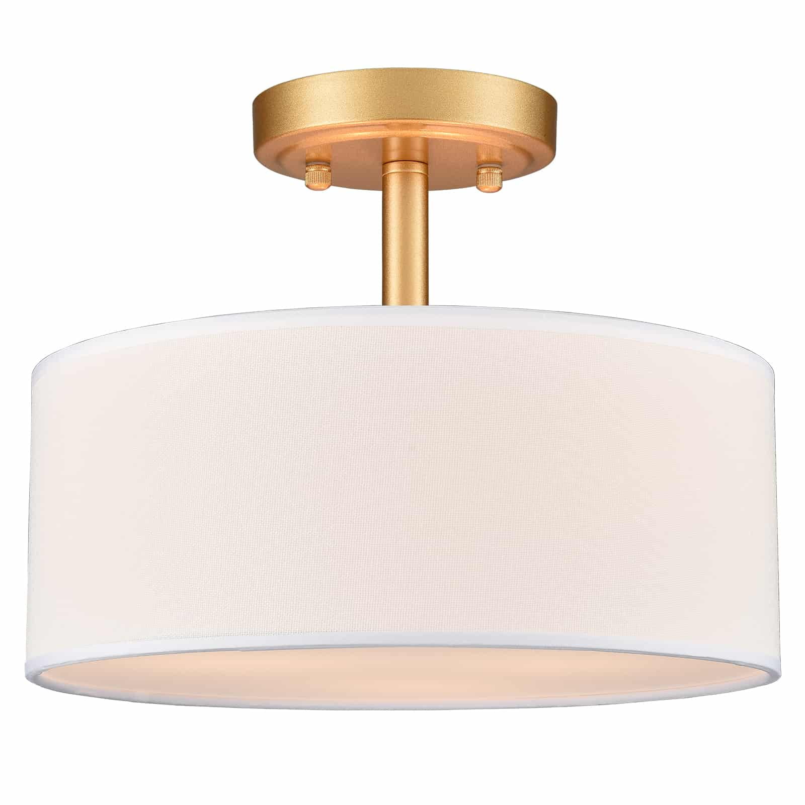 Brushed Brass and White Fabric Drum LED Ceiling Light