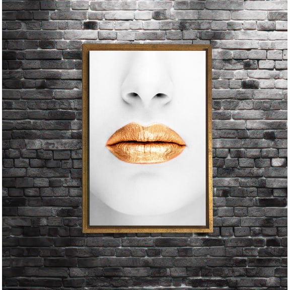 Modern Gold Lips Wall Art, Minimal Face Poster, Glam Fashion Poster, Luxury Female Portrait, Contemporary Home Decor Home Decor, 8x12 UNFRAMED