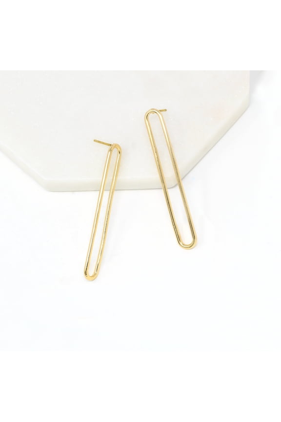 Modern Gold Long Bar Drop Stud Earring