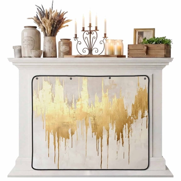 Modern Gold Magnetic Fireplace Cover, Fireplace Draft Blocker, Abstract Minimalist Grunge Art Color Block Fireplaces Blanket for Heat Loss/Cold Air, Fireplaces Draft Stopper Cover for Inside 36"x27"