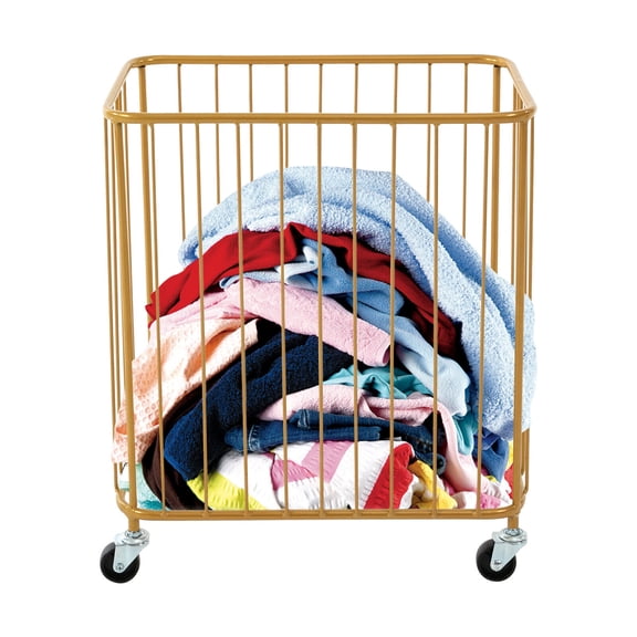 Modern Gold Metal Laundry Hamper with Wheels Large-size Metal Laundry Basket Cart
