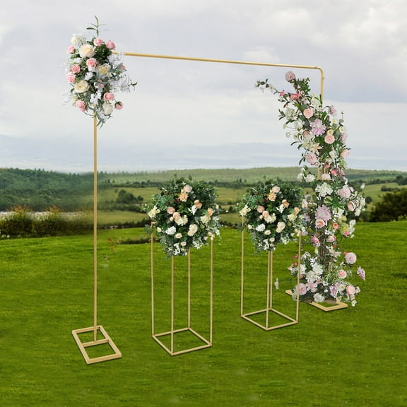 Modern Gold Metal Wedding Backdrop Stand Balloon Stand with Flower Stands 6.56*6.56ft for Weddings, Birthday Parties, Christmas Parties