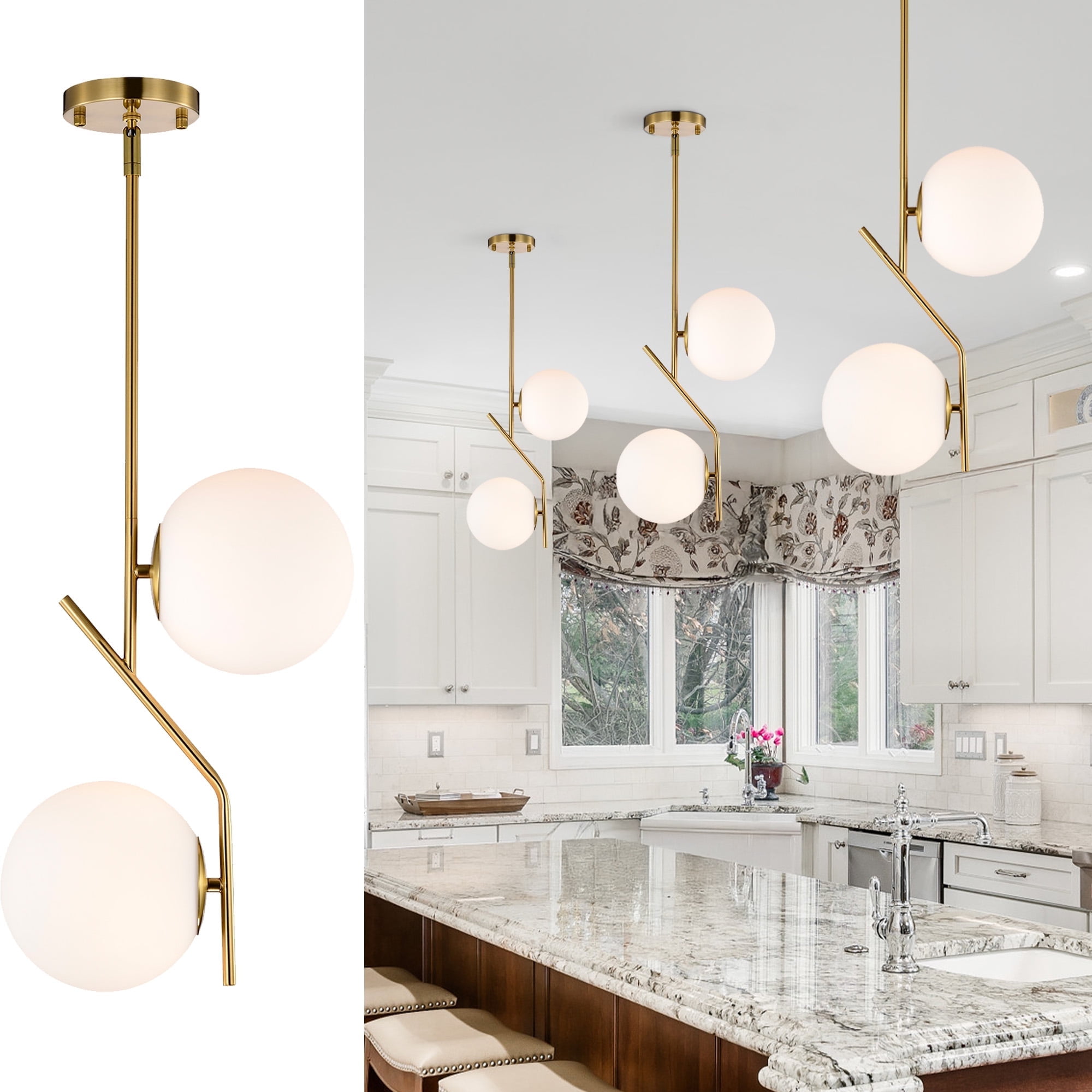 Modern Gold Pendant Light Fixtures, 2Light Mid Century Globe Pendant — free download