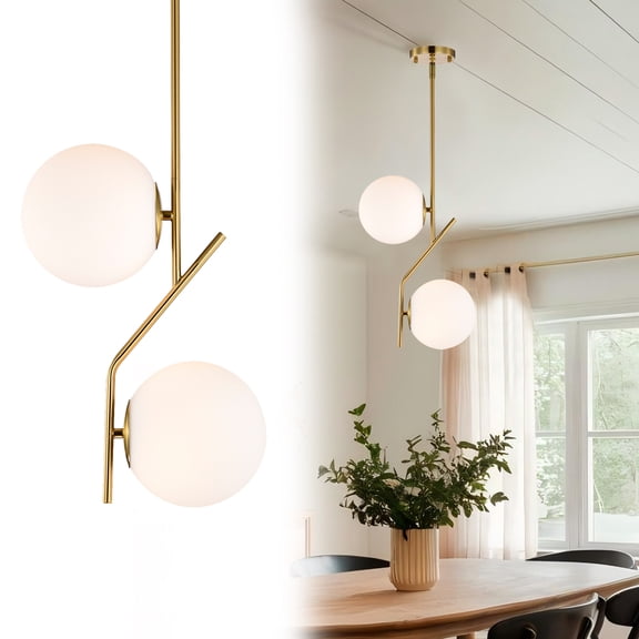 Modern Gold Pendant Light Fixture 2-Light,E26 Base Adjustable Pendant Lights for Kitchen Island,Dining Room,Bedroom