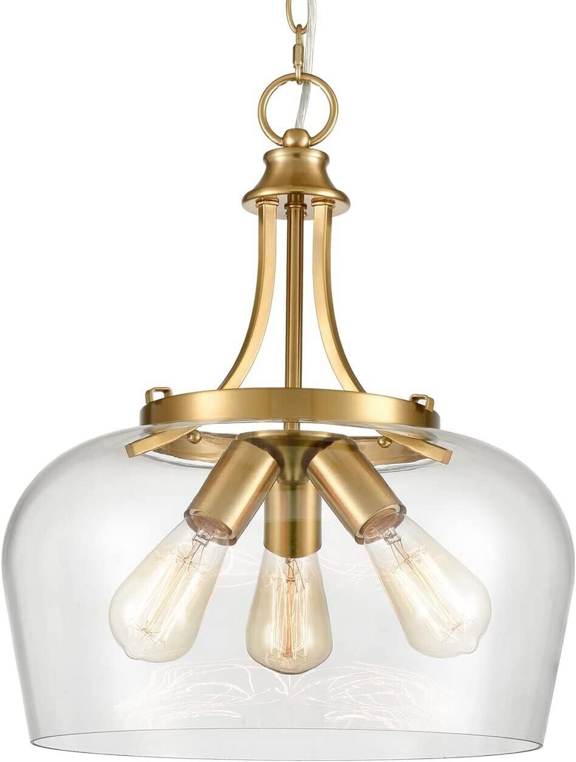 Modern Gold 3-Light Clear Glass Pendant with Brass Finish