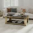 thumbnail image 1 of Modern Gold Rectangular Coffee Table with 48" Wide Tempered Glass Top and Stainless Steel Frame for Living Room, 1 of 12