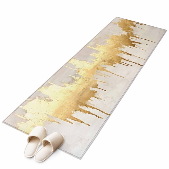 Modern Gold Runner Rug 2x6 FT, Non Slip Hallway Carpet, Abstract Minimalist Grunge Art Color Block Washable Soft Floor Carpet Throw Runner Carpet Long Rug for Entryway Kitchen Bedside Sliding Door