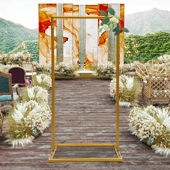 Modern Gold Square Metal Arch Rack Backdrop Max Load Capacity About 22.05lbs 19.68*15.74*39.37inch for Weddings Graduation Party Venue Decor