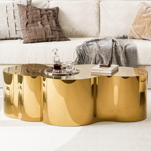 Modern Gold Stainless Coffee Table,  Large Cloud Fashion Design Accent Table for Living Room Bedroom
