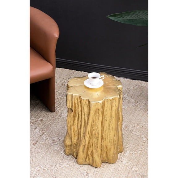 Modern Gold Stool Featuring Tree Trunk Design - Ideal for Eclectically Decorated Spaces