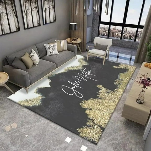 Modern Gold Stripe Living Room Carpet Large Area Rugs Bedroom Decor Bedside Rug Stretch Mat Non Slip Floor Mats Washable