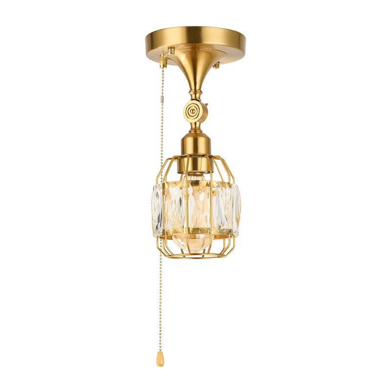Modern Gold Vanity Light with Pull Chain, 1Light Luxury Crystal Cage