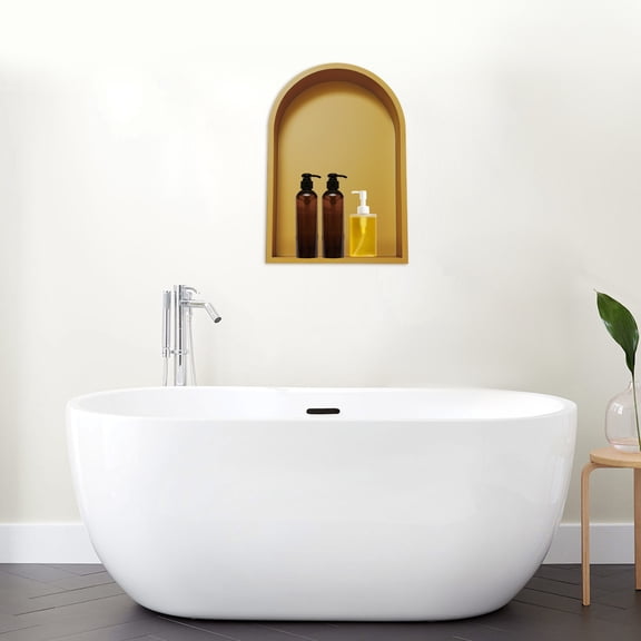 Modern Gold Wall Niche, 3.94in Wide Stainless Steel Shelf, Recessed Design for Kitchen Bathroom, Adhesive Included