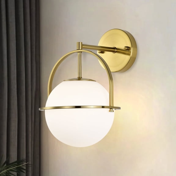 Modern Gold Wall Sconce with Frosted Glass Globe, Indoor Wall Light Fixture, E12 Base, 1-Light Bathroom Bedroom Hallway Sconce