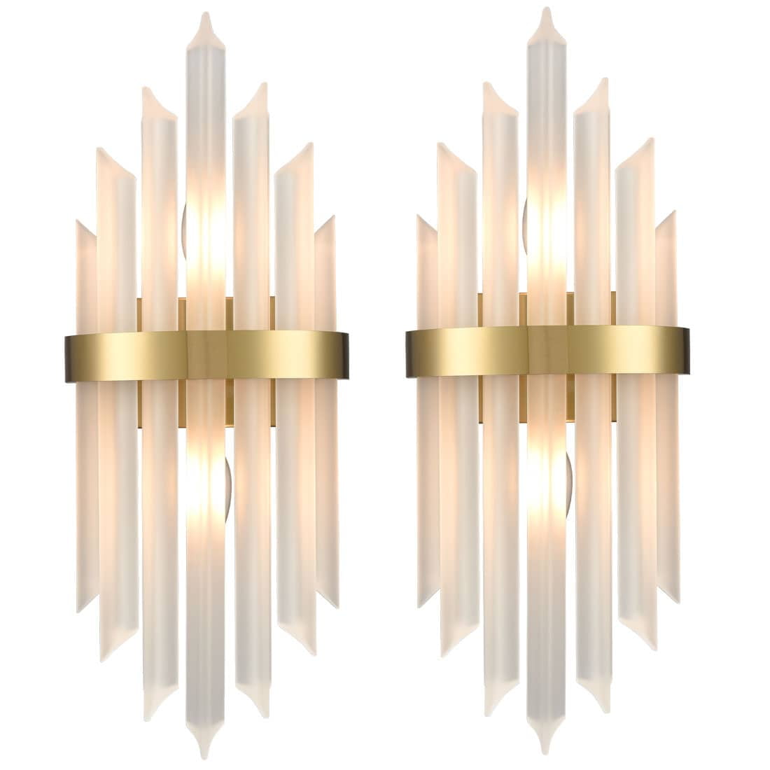 Modern Gold Crystal Frosted Glass Wall Sconces Set of Two