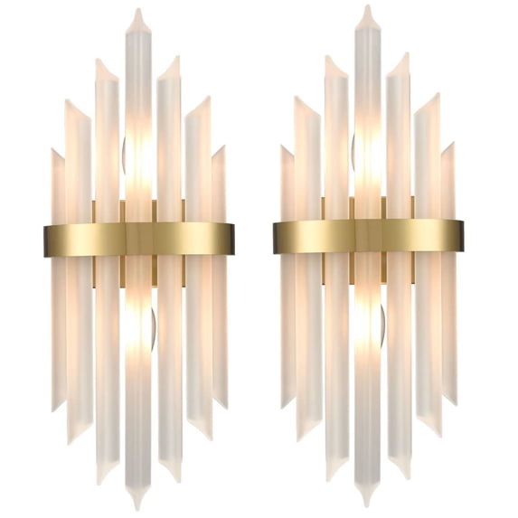 Modern Gold Wall Sconces 2-Light Frosted Glass Wall Light 2 Pack