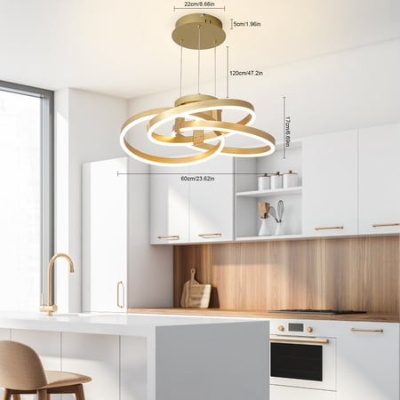 Modern Gold Wave Pendant Light with Stepless Dimming, LED, Remote Control, and Adjustable Chain – Elegant Lighting for Living Room, Bedroom, Restaurant
