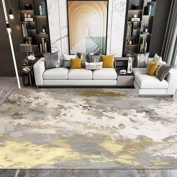 Modern Golden Large Living Room Rug Luxury Abstract Bedroom Bedside Area Rugs for Home Decor Balcony Carpet Floor Mats Washable