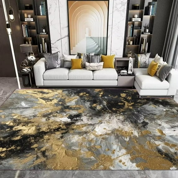 Modern Golden Large Living Room Rug Luxury Abstract Bedroom Bedside Area Rugs for Home Decor Balcony Carpet Floor Mats Washable