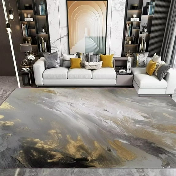 Modern Golden Large Living Room Rug Luxury Abstract Bedroom Bedside Area Rugs for Home Decor Balcony Carpet Floor Mats Washable