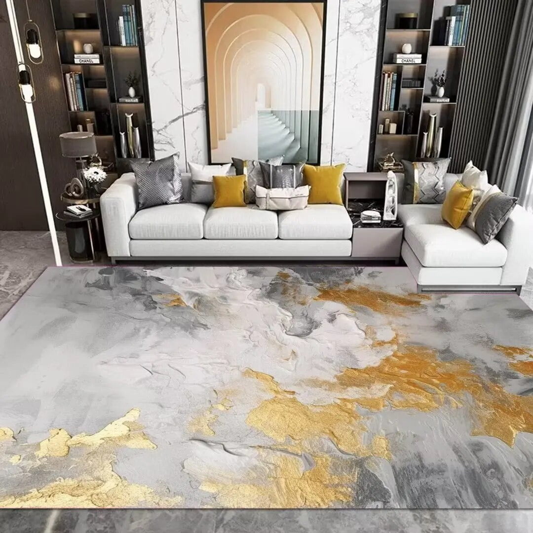 Modern Golden Large Living Room Rug Luxury Abstract Bedroom Bedside ...