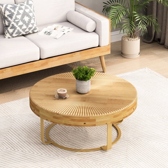 Modern Golden Nursery Coffee Table: Pine, Metal, Basement , Robust