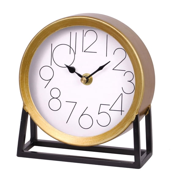 Modern Golden Table Clock On Stand Decorative Desk And Shelf Mantel Farmhouse Non-ticking Home Decor For Living Room Bedroom Bedside Gift (gold)