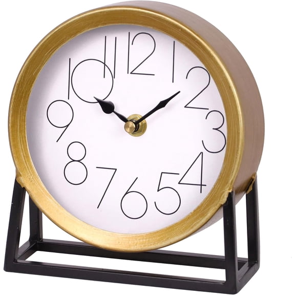 Modern Golden Table Clock on Stand, Decorative Desk and Shelf Clock, Mantel Clock Farmhouse Clock Non-Ticking, Home Dcor for Living Room, Bedroom, Bedside, Desk, Gift Clock (Gold)