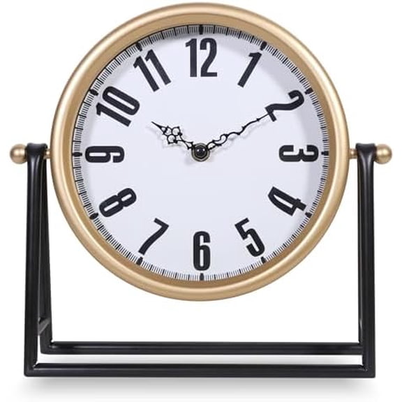Modern Golden Table Clock on Stand, Vintage Decorative Desk and Shelf Clock, Mantel Clock Farmhouse Clocks, Home Dcor for Living Room, Bedroom, Bedside, Desk, Gift Clocks (Gold)
