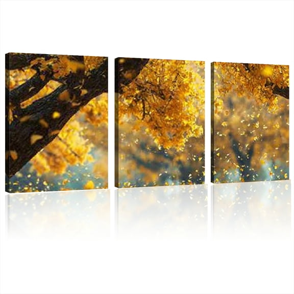 Modern Golden leaves majestic trees Canvas Painting Art For Living Room Modern Canvas Poster for Bedroom and Living Room Decoration Cuadros 12*16inch*3pcs
